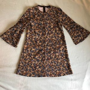 ZARA Bell Sleeve A-line Floral Dress Size XS